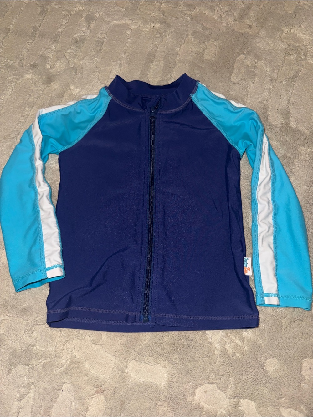 Girls Navy & Light Blue Zip-Front Rash Guard Swim Top